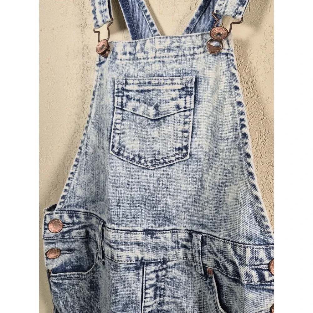 Justice Girls Size 12 Acid Wash Denim Distressed Overalls NWT Blue Pockets